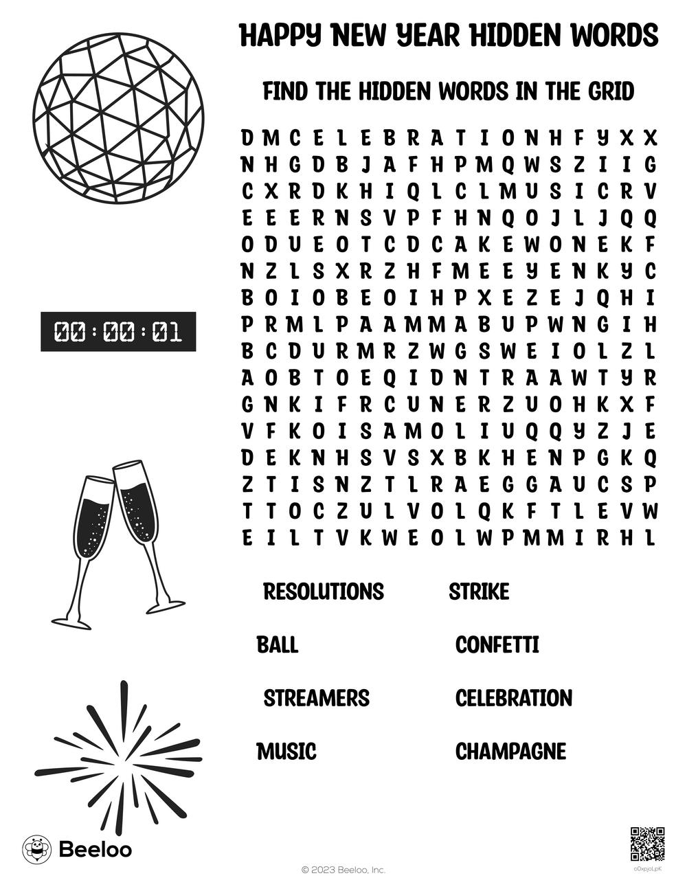 New Years Word Search Printable