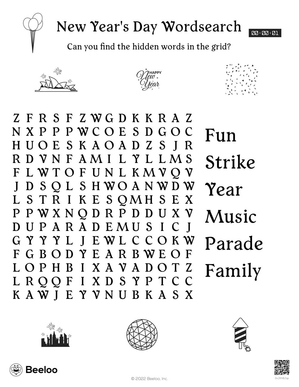 Printable New Years Word Search Puzzles