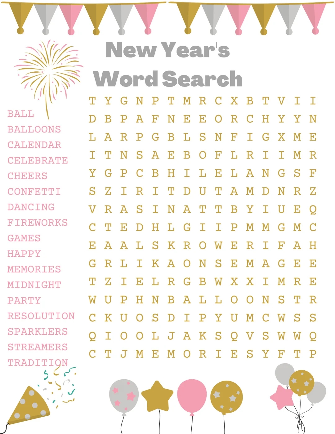 New Year Word Search Free Printable