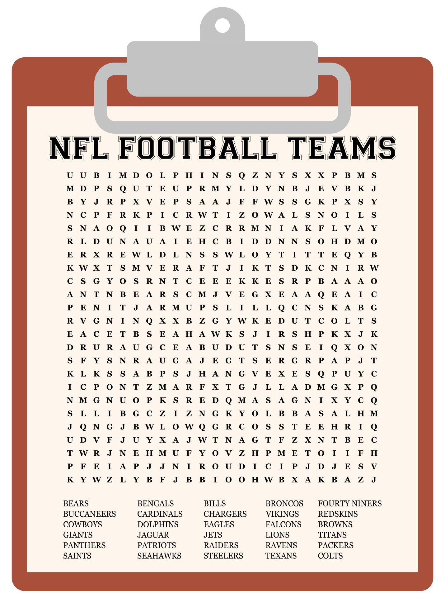 NFL Football Team Word Search 14 Free PDF Printables Printablee