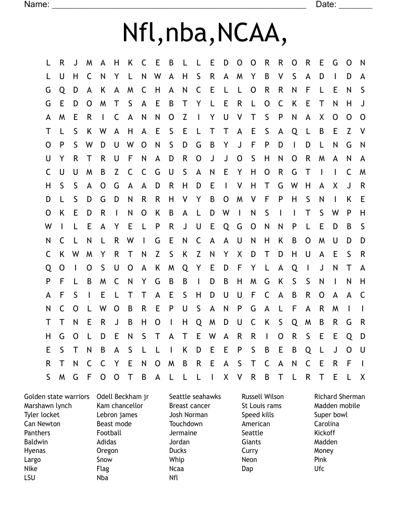 Nfl nba NCAA Word Search WordMint