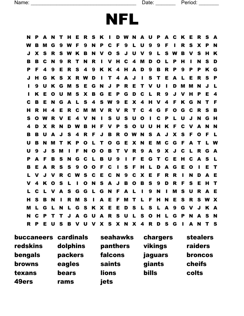 NFL Word Search WordMint
