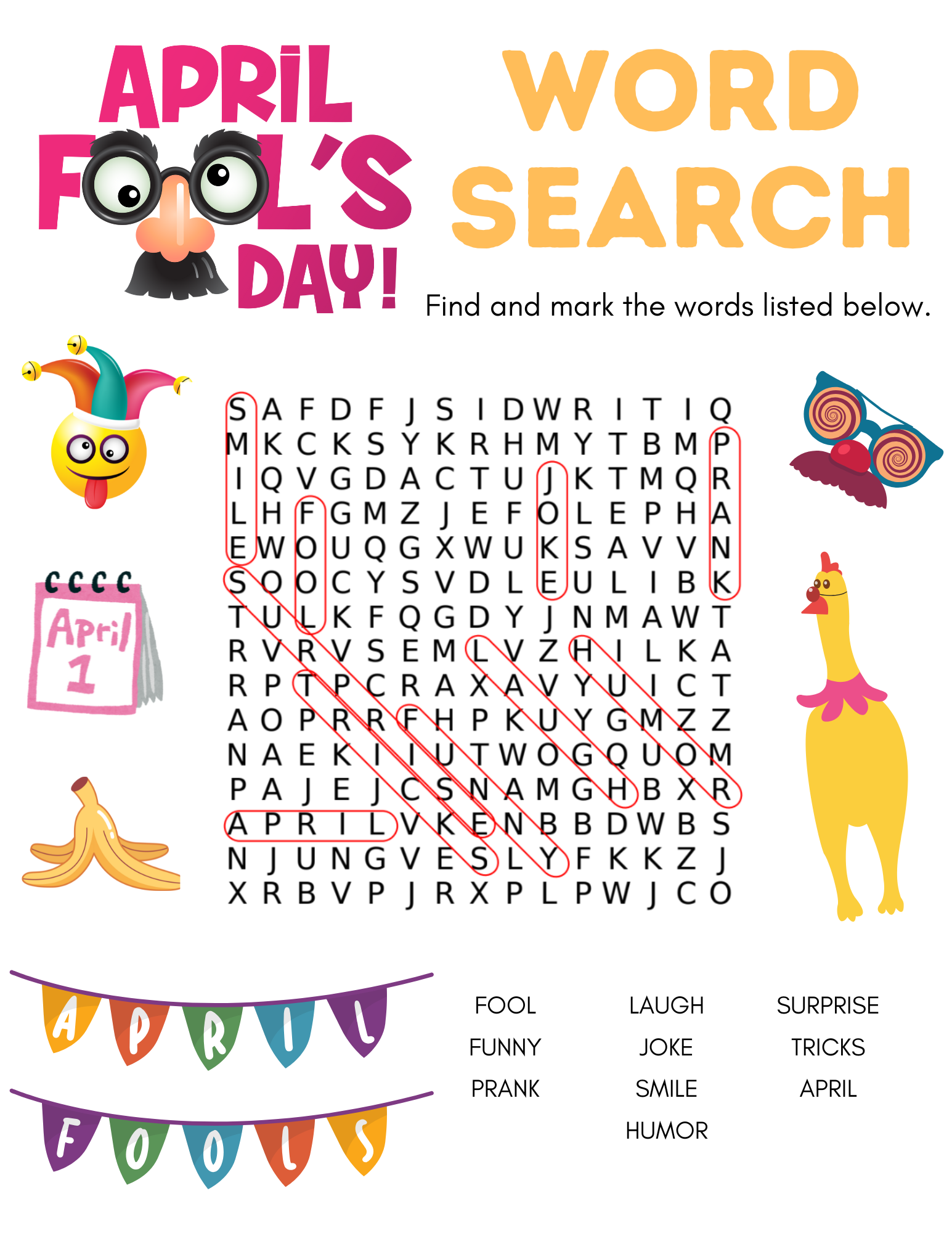 No Jokes Free Printable April Fools Word Search