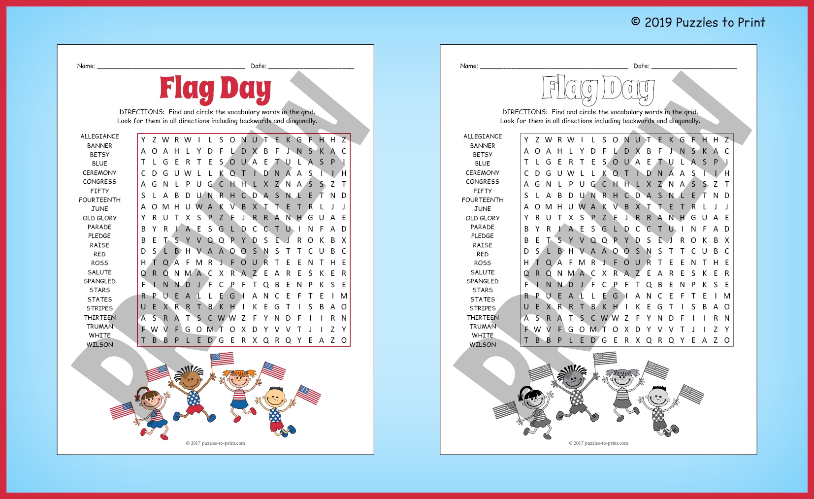 Flag Day Word Search For Kids