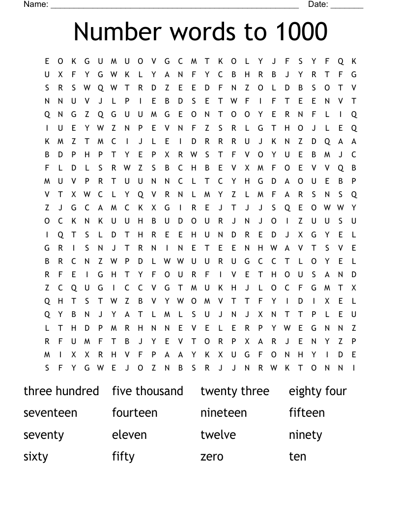 Number Words To 1000 Word Search WordMint Number Words To 1000 Word Search WordMint