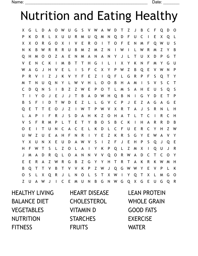 Nutrition And Eating Healthy Word Search WordMint