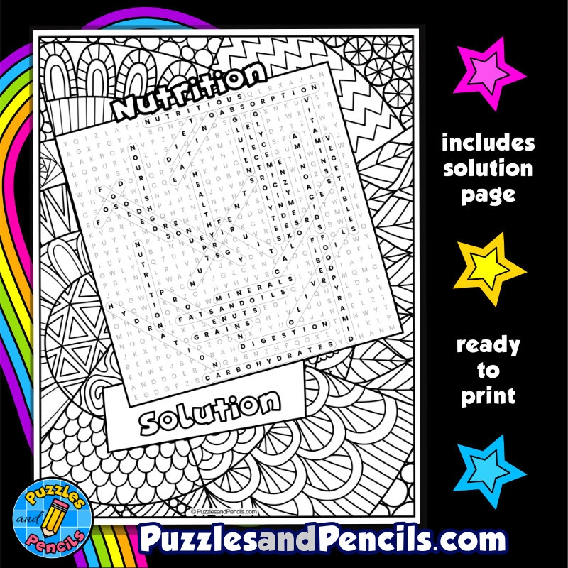 Nutrition Word Search Puzzle Activity Page With Coloring Wordsearch Made By Teachers