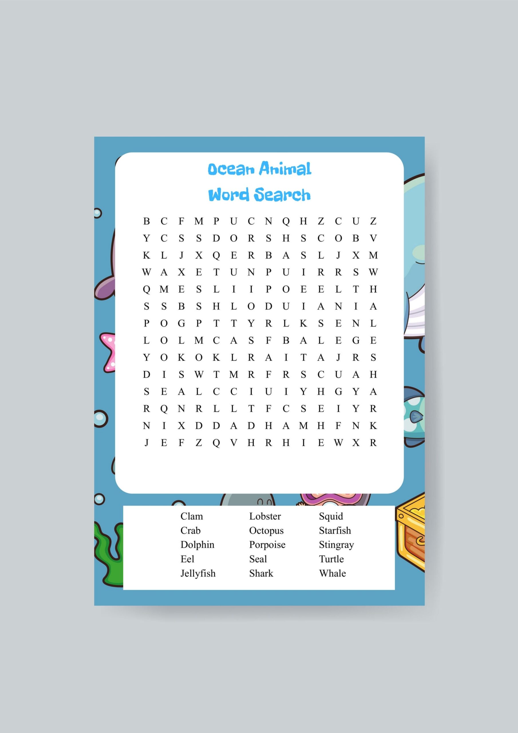 Ocean Animal Word Search Printable