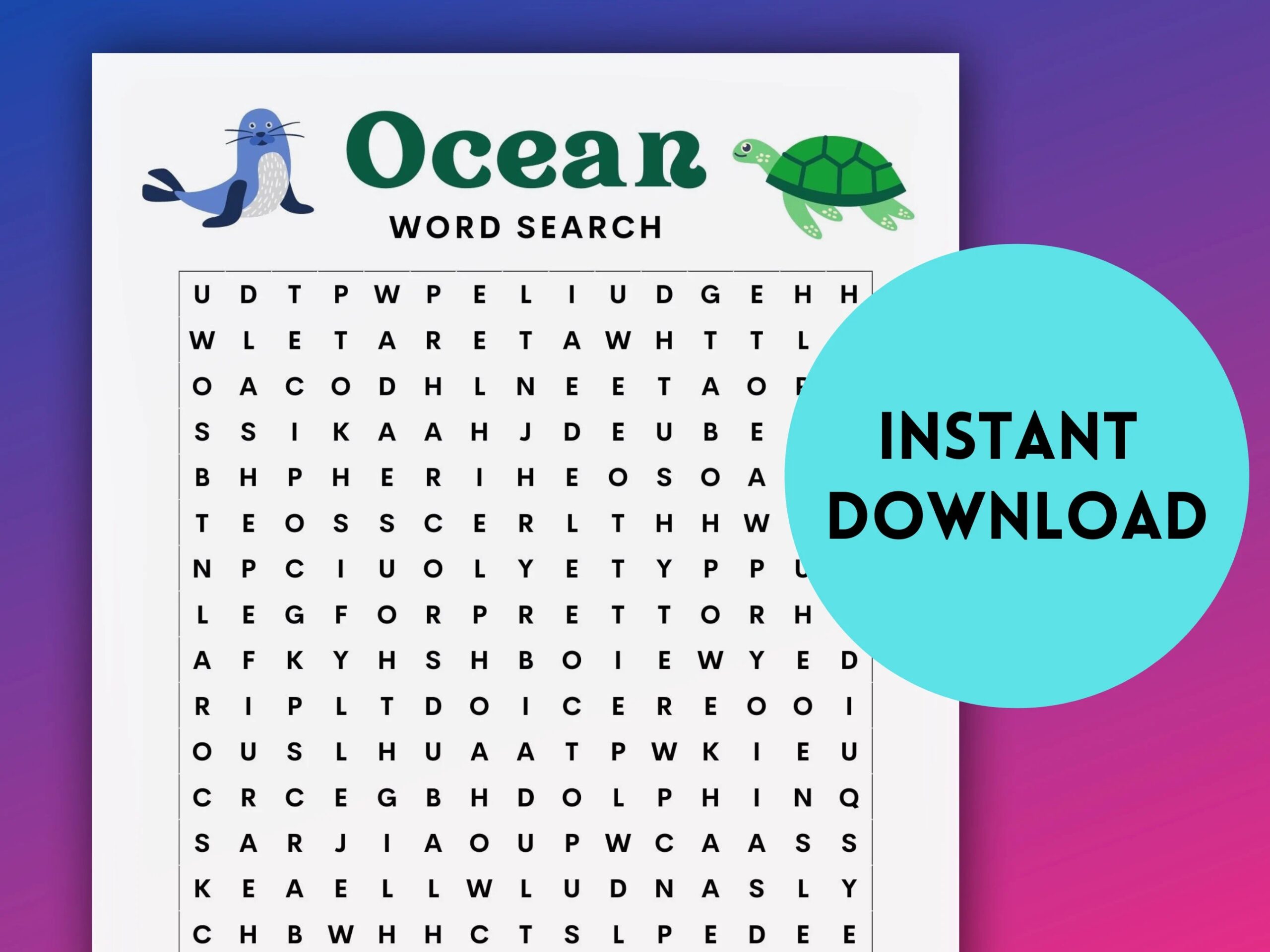 Ocean Under The Sea Word Search Instant Download Printable Activity Etsy