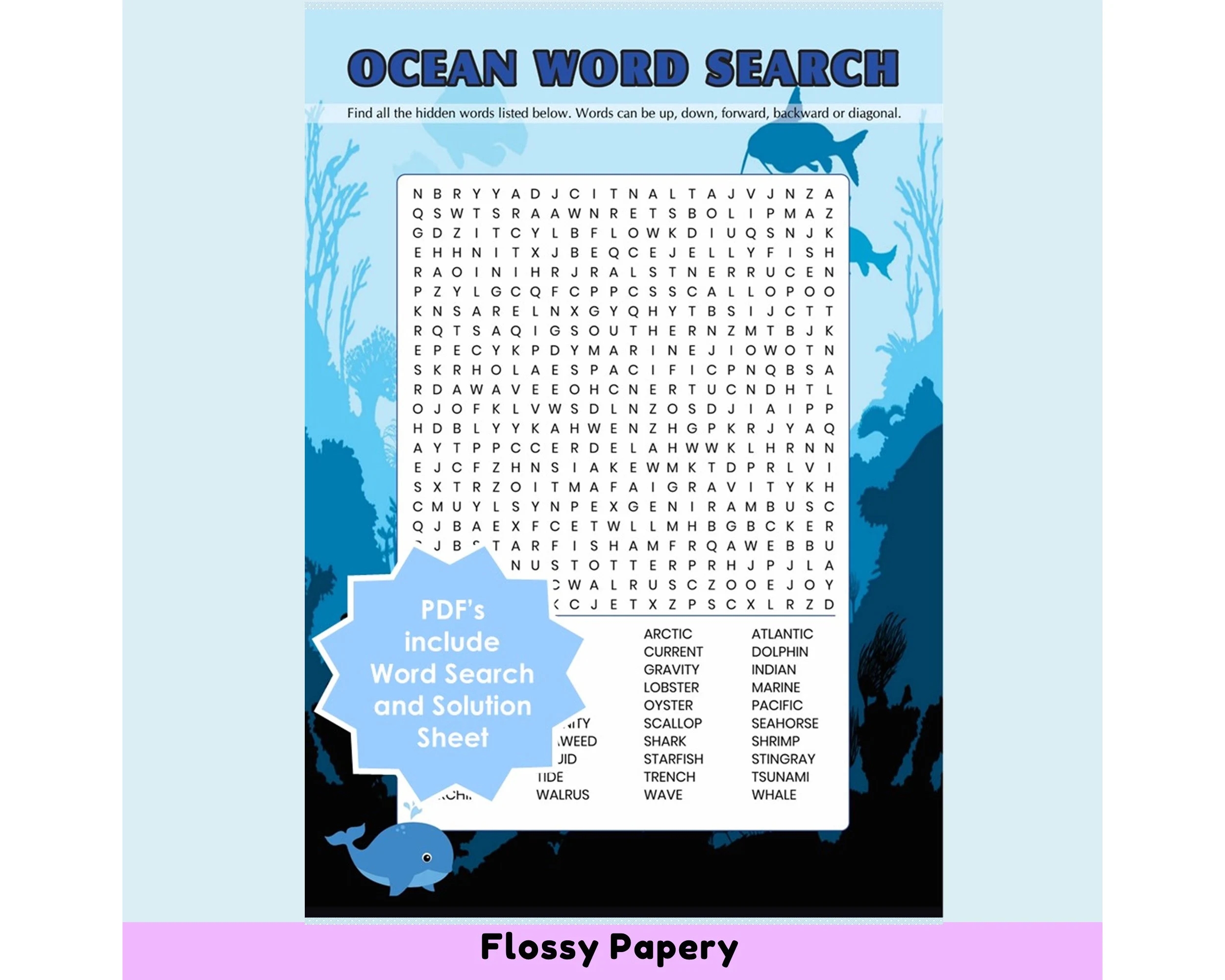 Ocean Word Search Printable PDF Large Word Search Puzzle Etsy