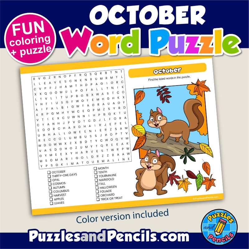 October Word Search Puzzle Activity And Coloring October Wordsearch Made By Teachers