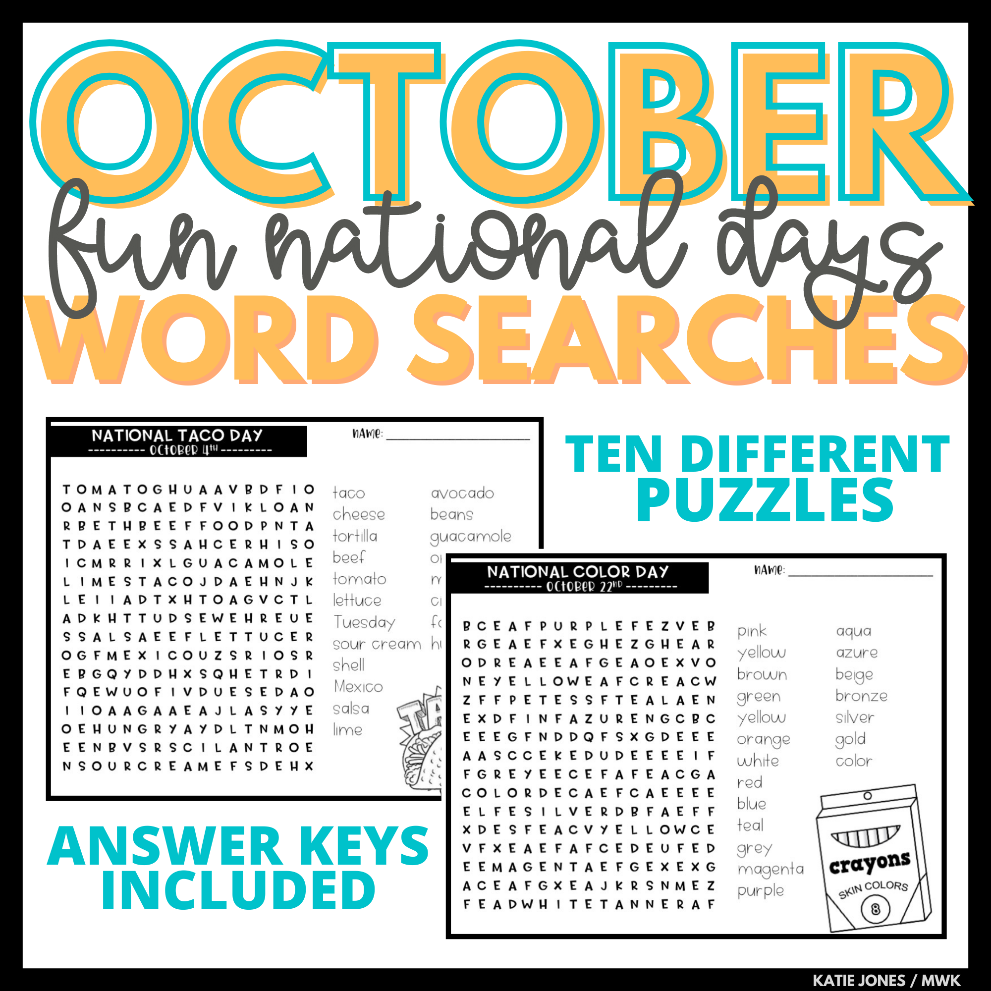October Word Search Puzzles Made By Teachers