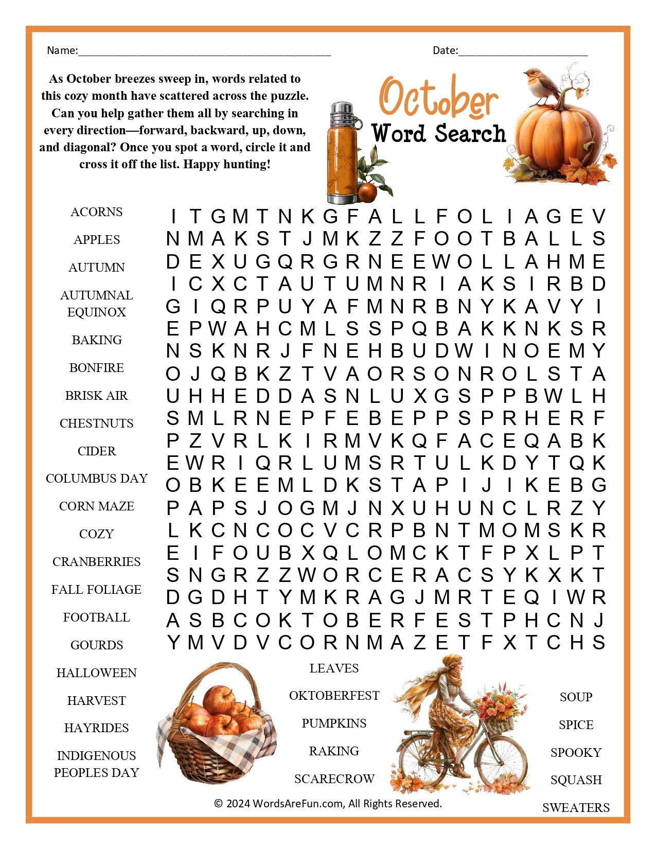 October Word Search October Word Search
