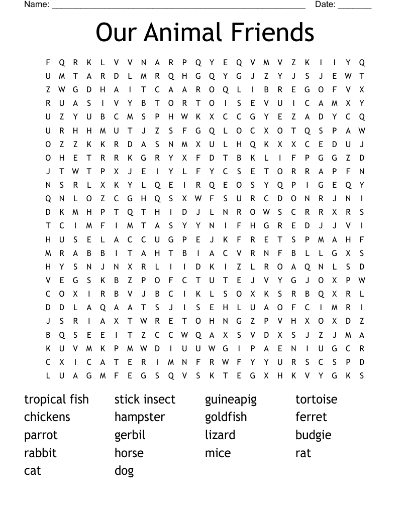 Our Animal Friends Word Search WordMint