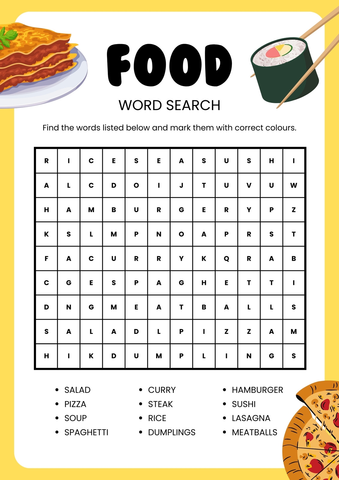 Food Word Search For Kids Printable