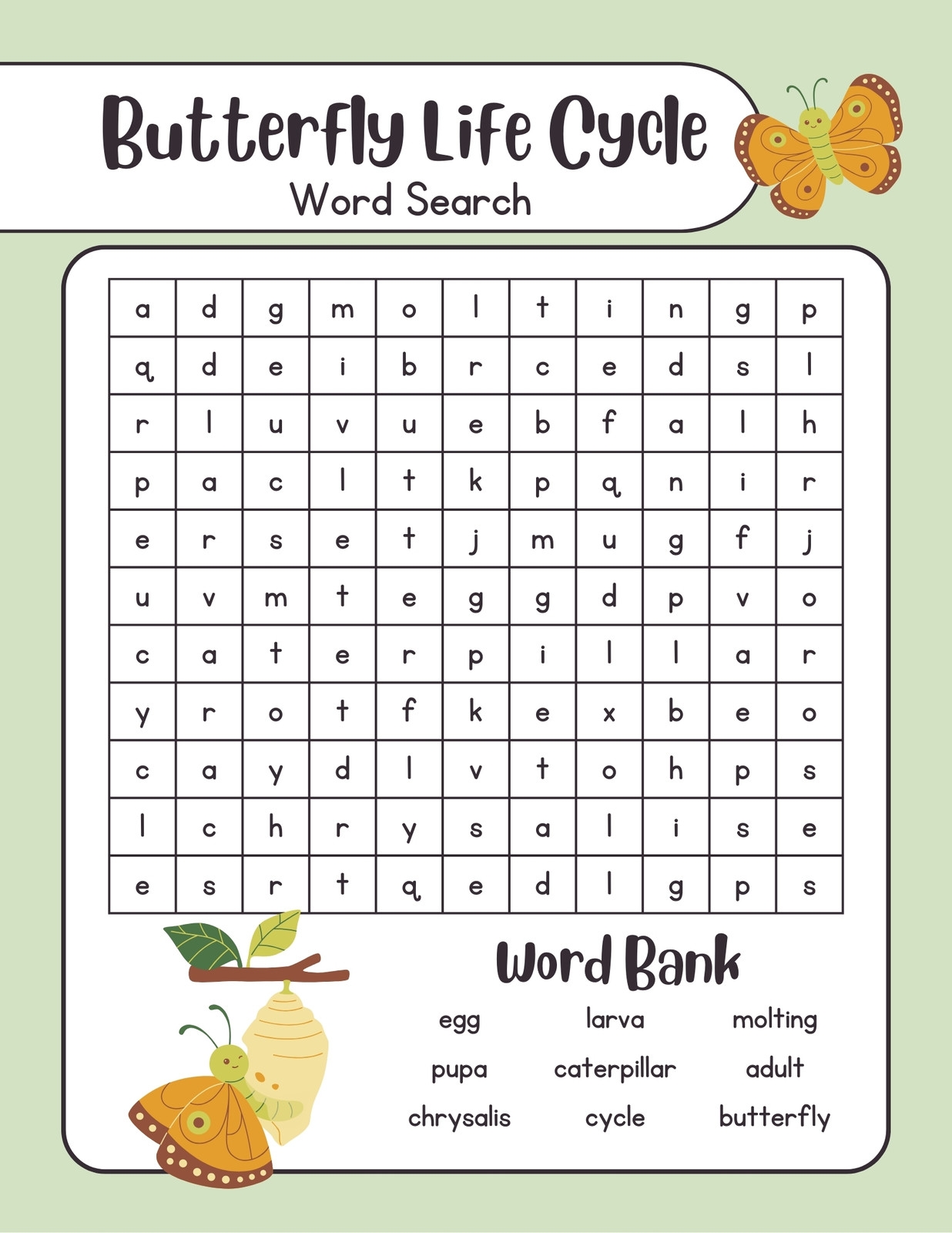 Butterfly Word Search Printable
