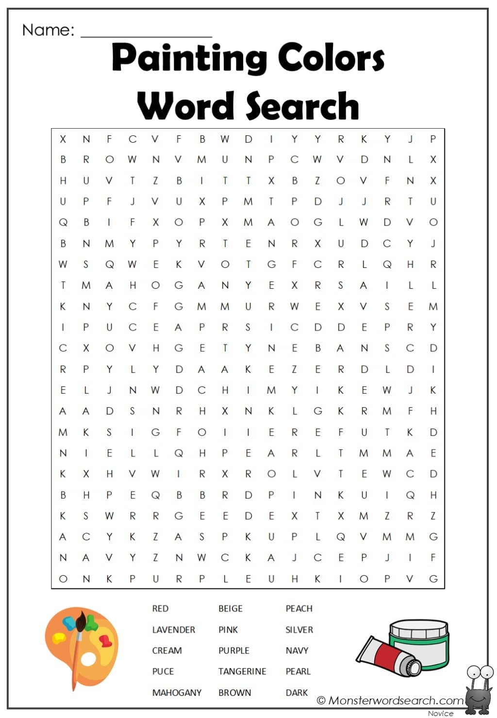 Painting Colors Word Search Monster Word Search Painting Colors Word Search Monster Word Search