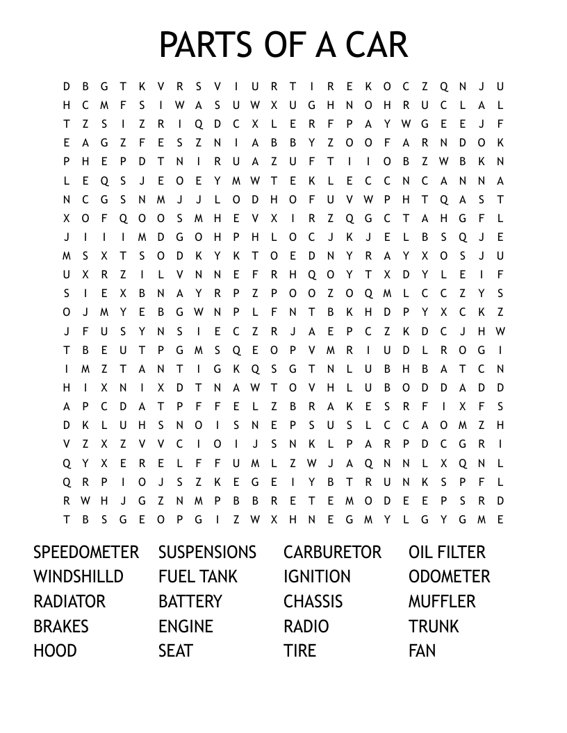 PARTS OF A CAR Word Search WordMint PARTS OF A CAR Word Search WordMint