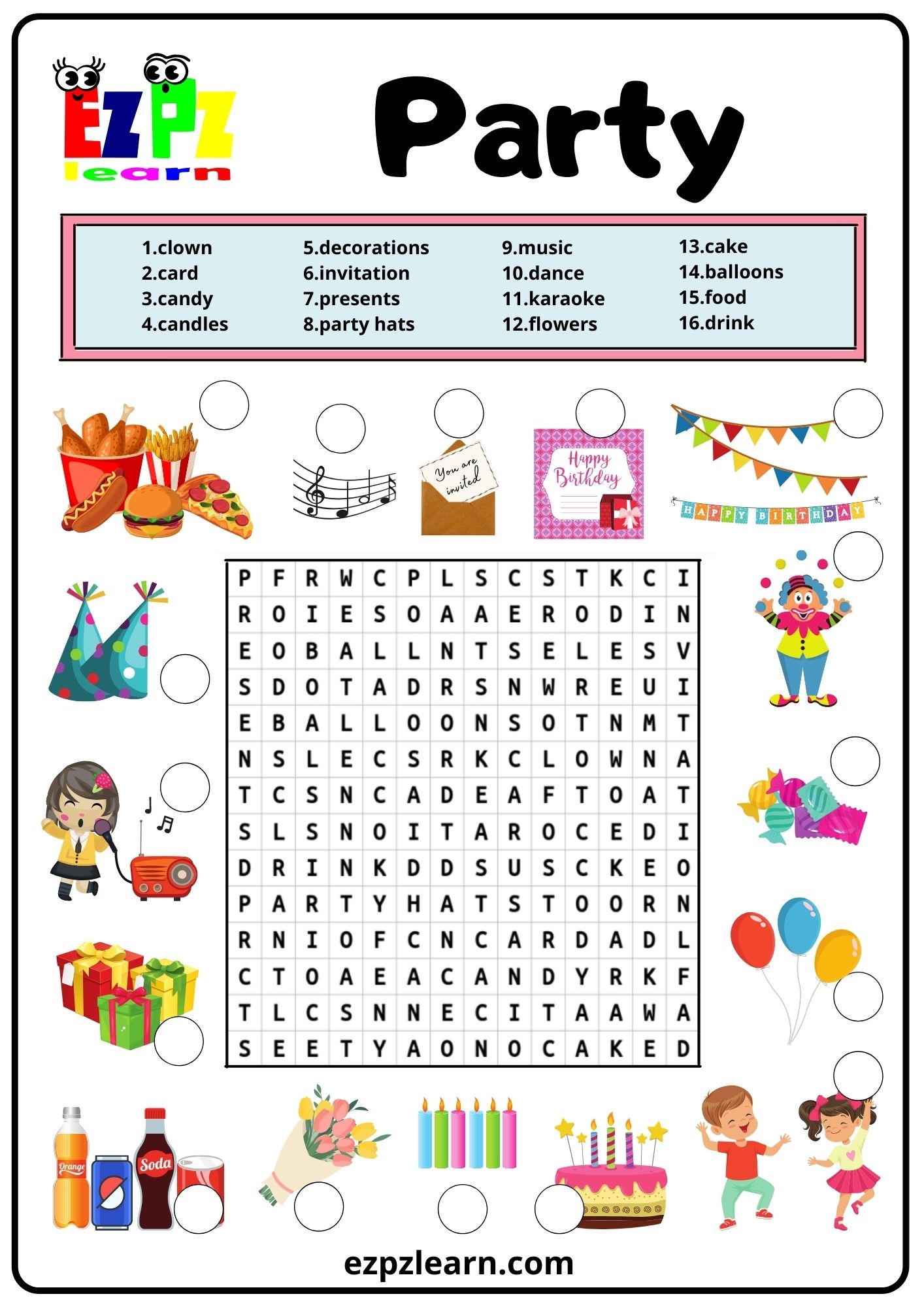 Birthday Word Search Puzzle