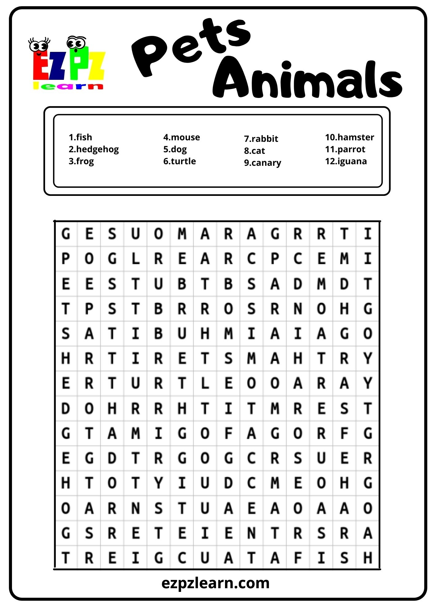 Cat Word Search For Kids