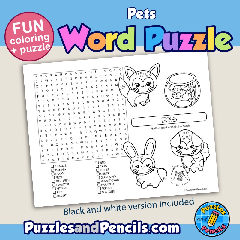 Pets Word Search Puzzle Activity Page And Coloring June Wordsearch Made By Teachers
