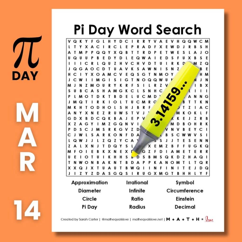 Pi Day Word Search Math U003d Love
