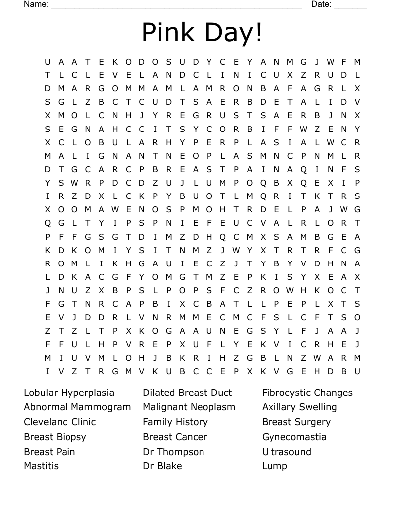 Pink Day Word Search WordMint Pink Day Word Search WordMint
