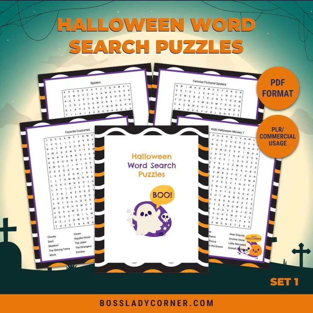PLR Halloween Word Search Puzzle Set 1 Boss Lady Corner