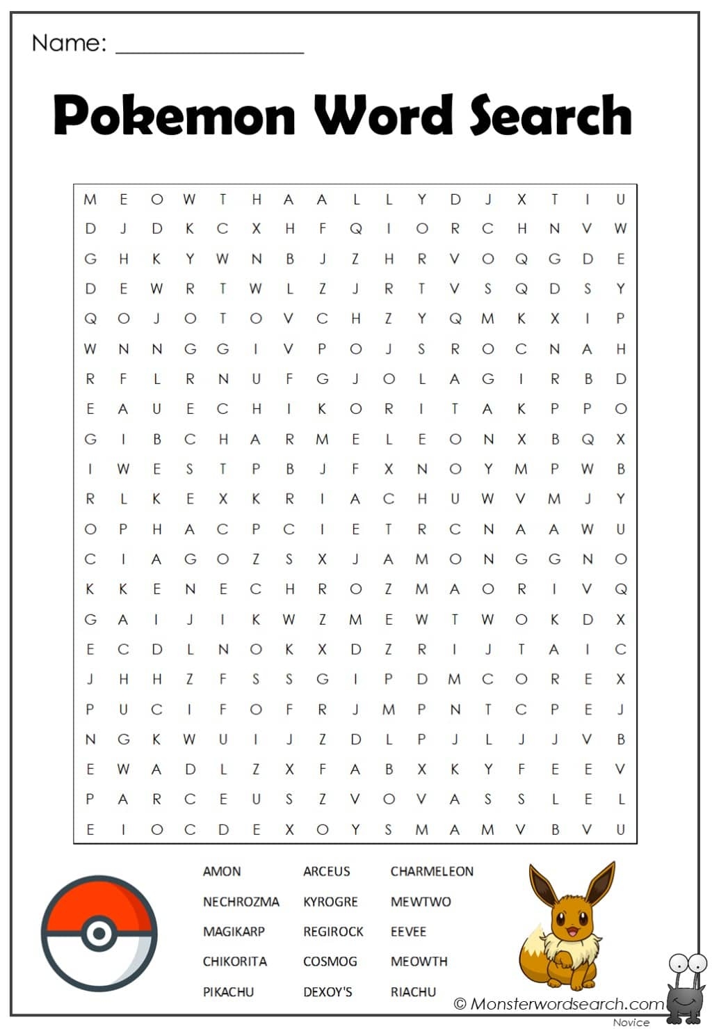 Pokemon Word Search Monster Word Search Worksheets Library