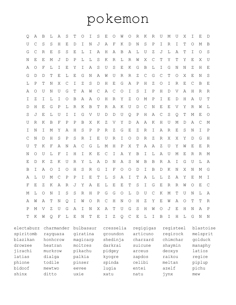 Pokemon Word Search WordMint