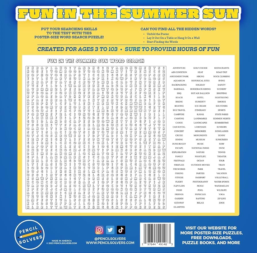 Poster Size Word Search Fun In The Summer Sun 100 Words To Find On This Giant Word Search Puzzle Amazon au Toys U0026 Games
