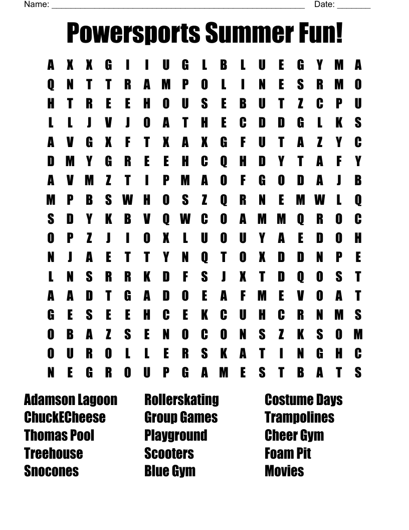 Powersports Summer Fun Word Search WordMint