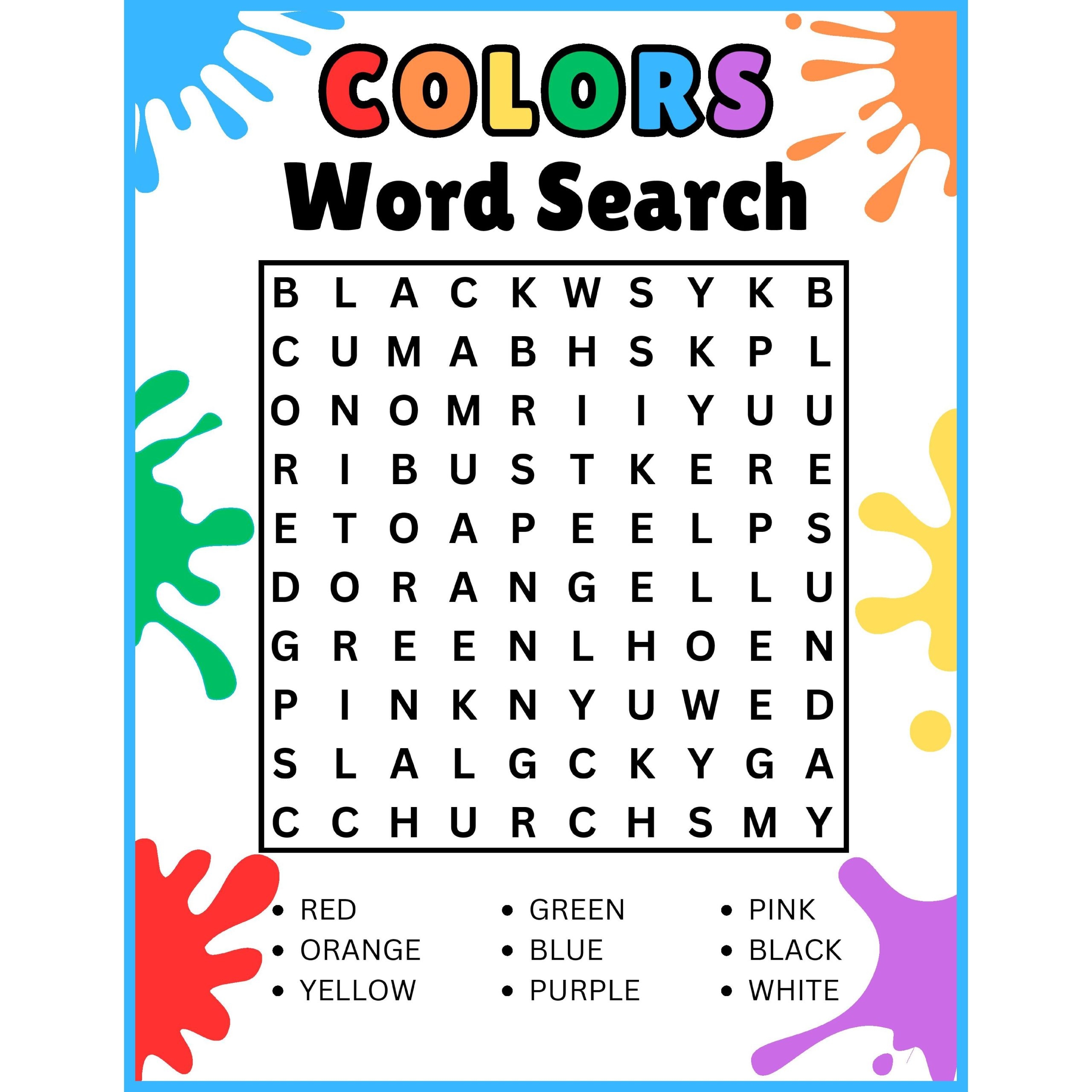 Kindergarten Word Search Printable