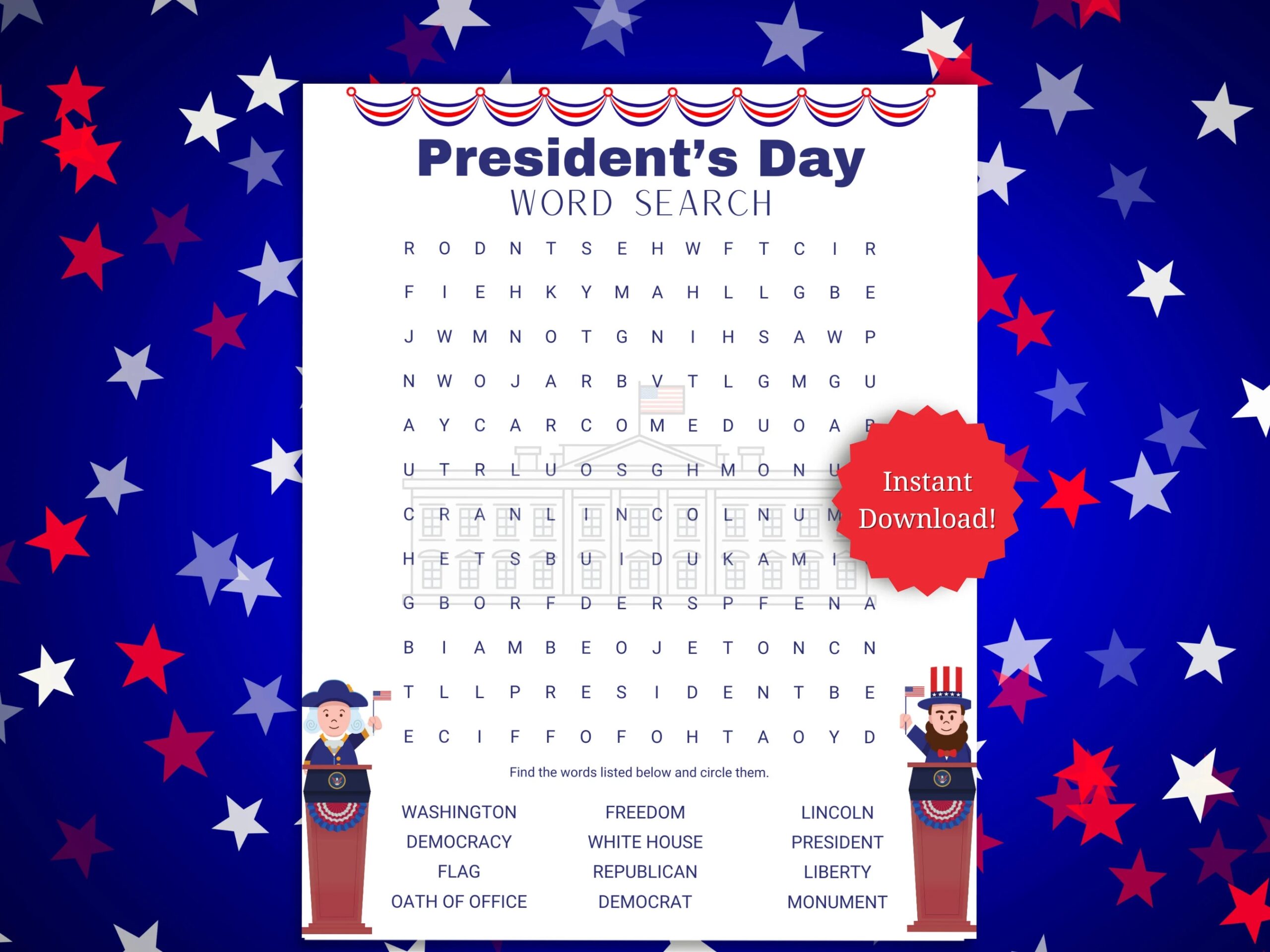 President s Day Printable Game Word Search For Classroom Home 
