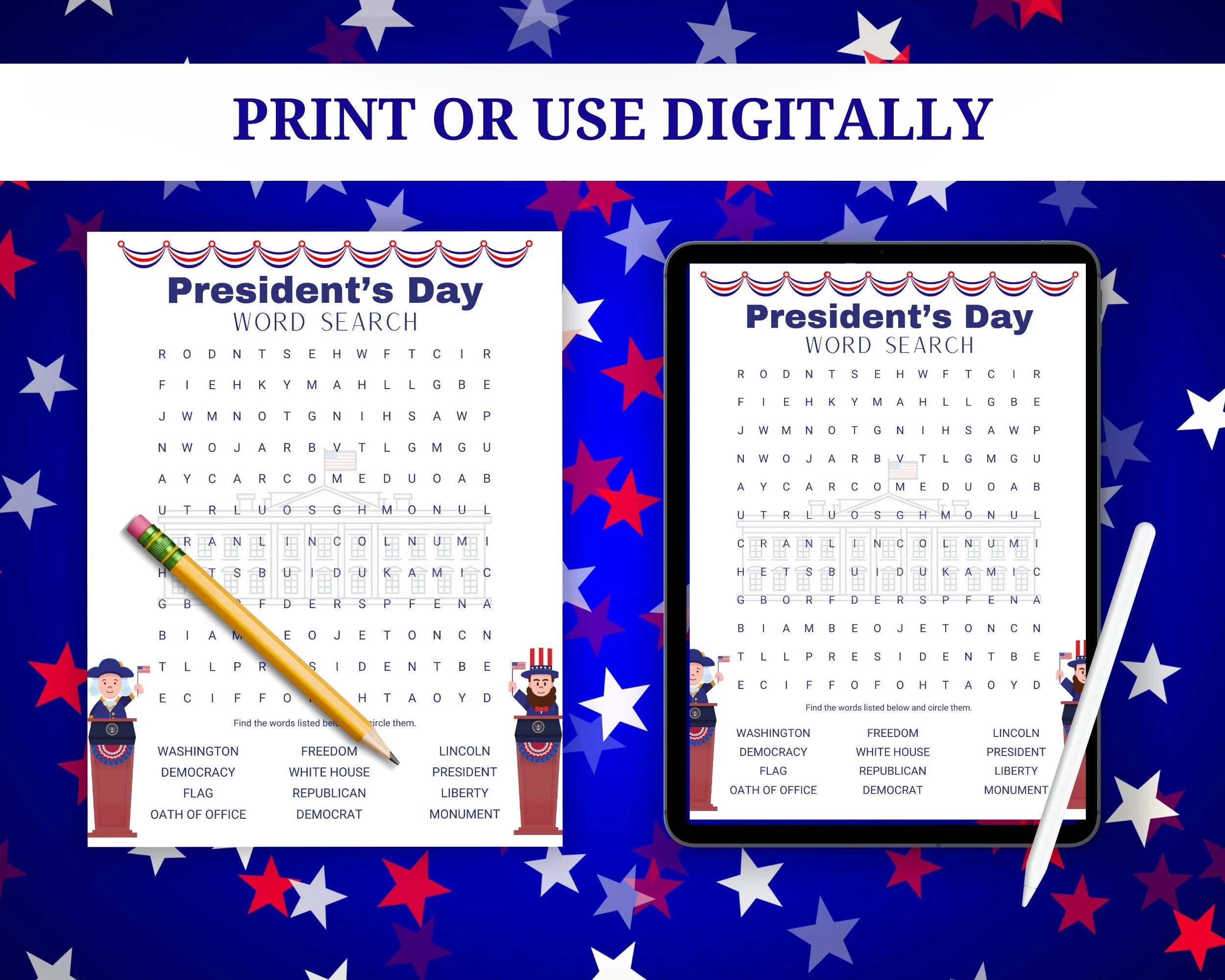 President s Day Printable Game Word Search For Classroom Home School US History Elementary School President s Day Activity For Library Etsy