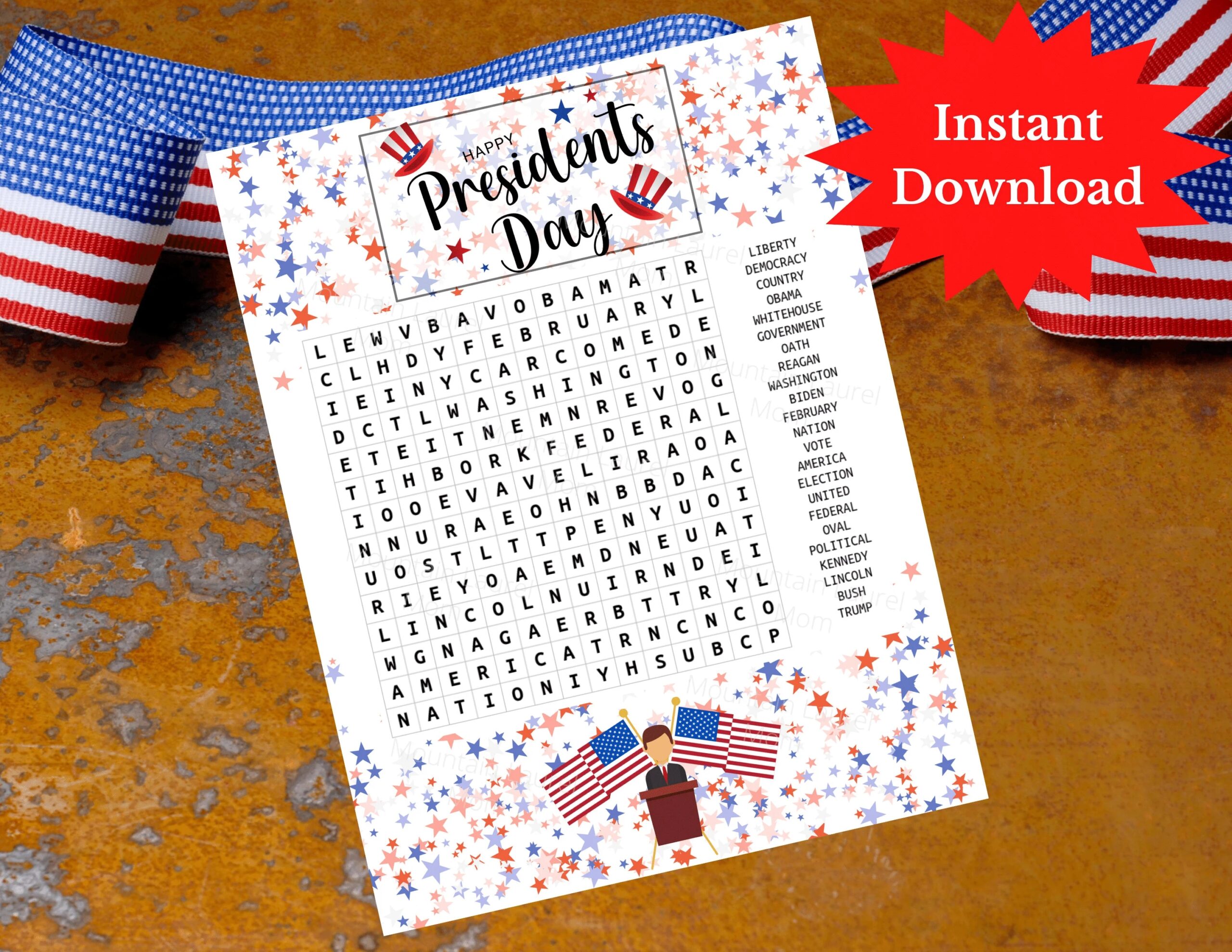 Presidents Day Word Search Free Printables