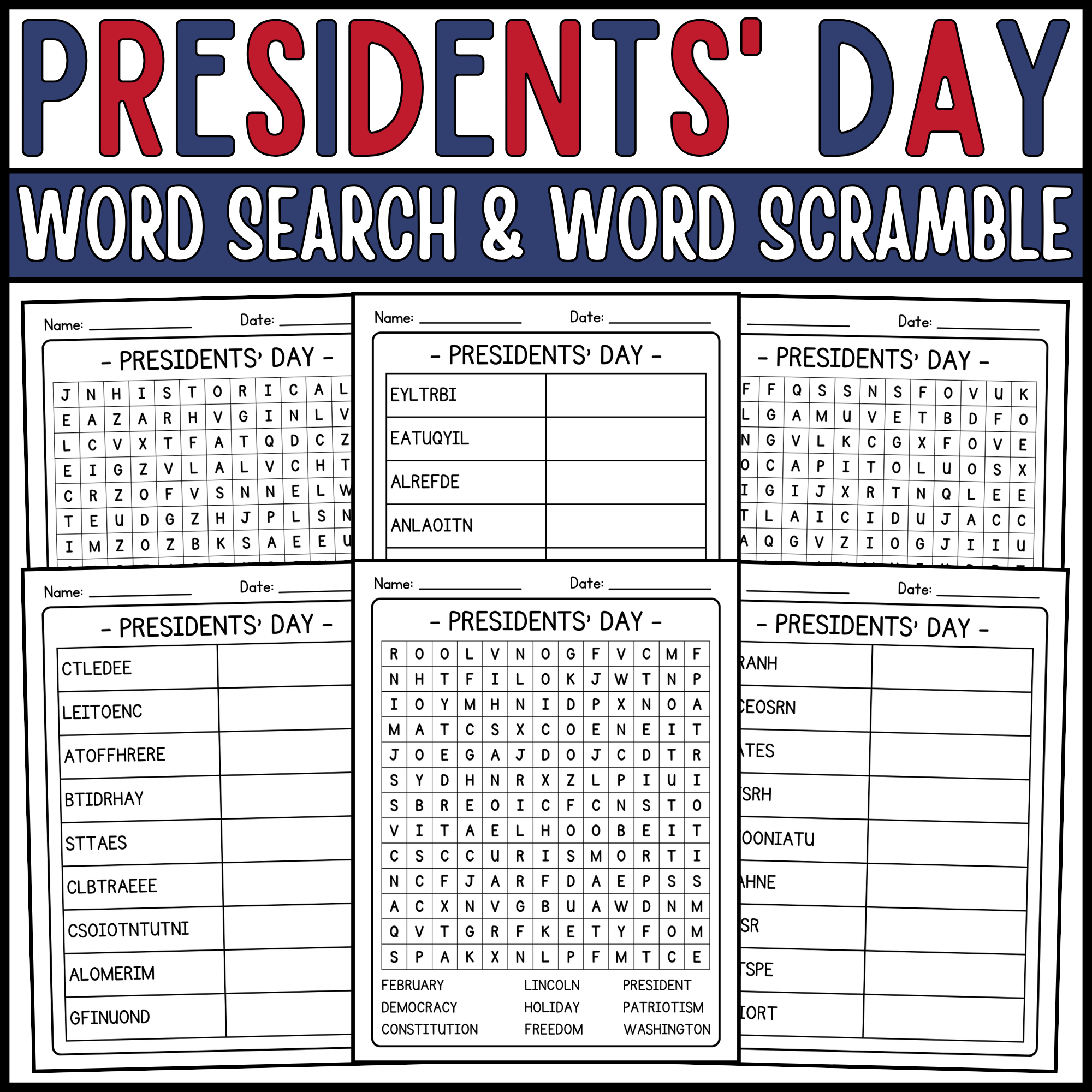 Presidents Word Search Printable