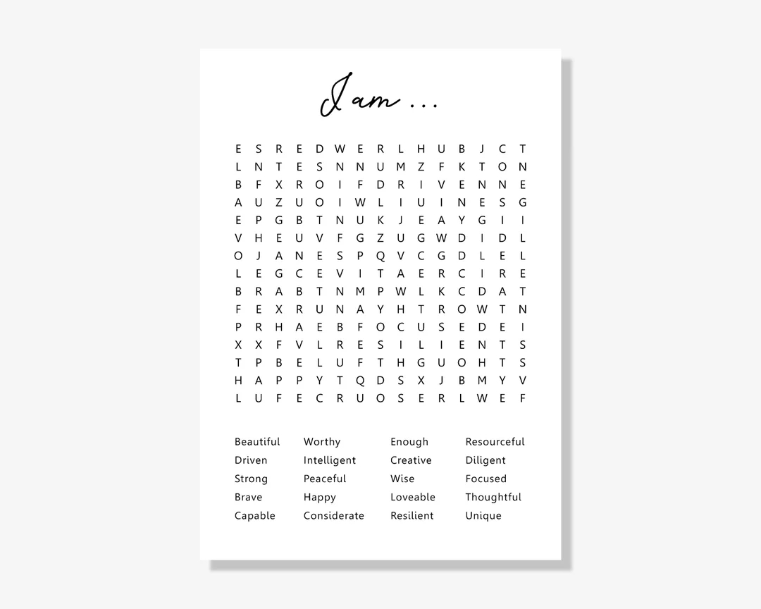 Printable Affirmation Word Search Mental Health Word Search Positive Words Word Search Instant Download Etsy