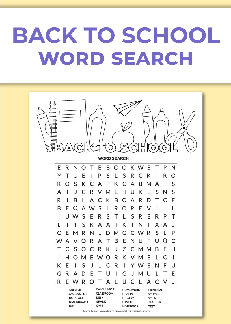 Back To School Word Search Printable