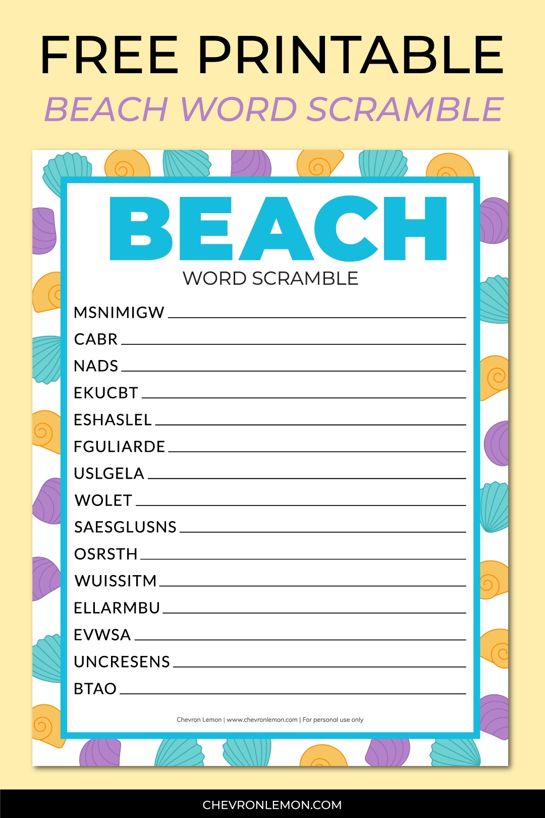 Beach Themed Word Search
