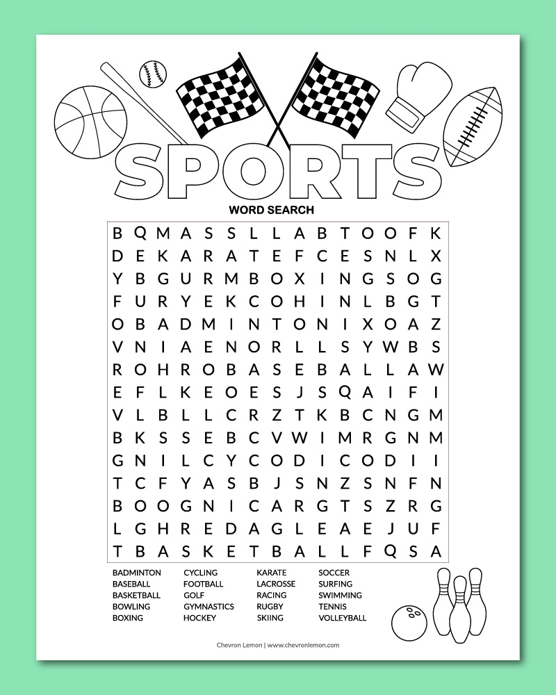Printable Beach Word Search Chevron Lemon