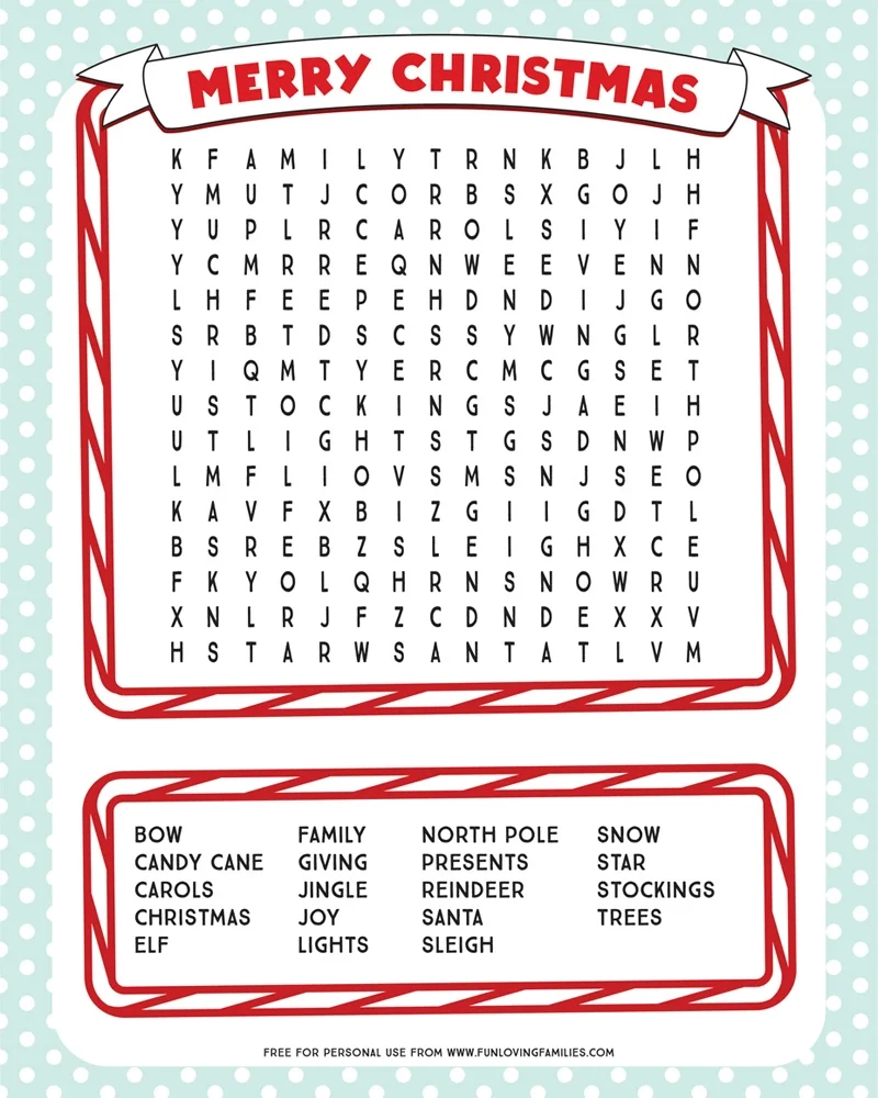 Printable Christmas Word Search Fun Loving Families