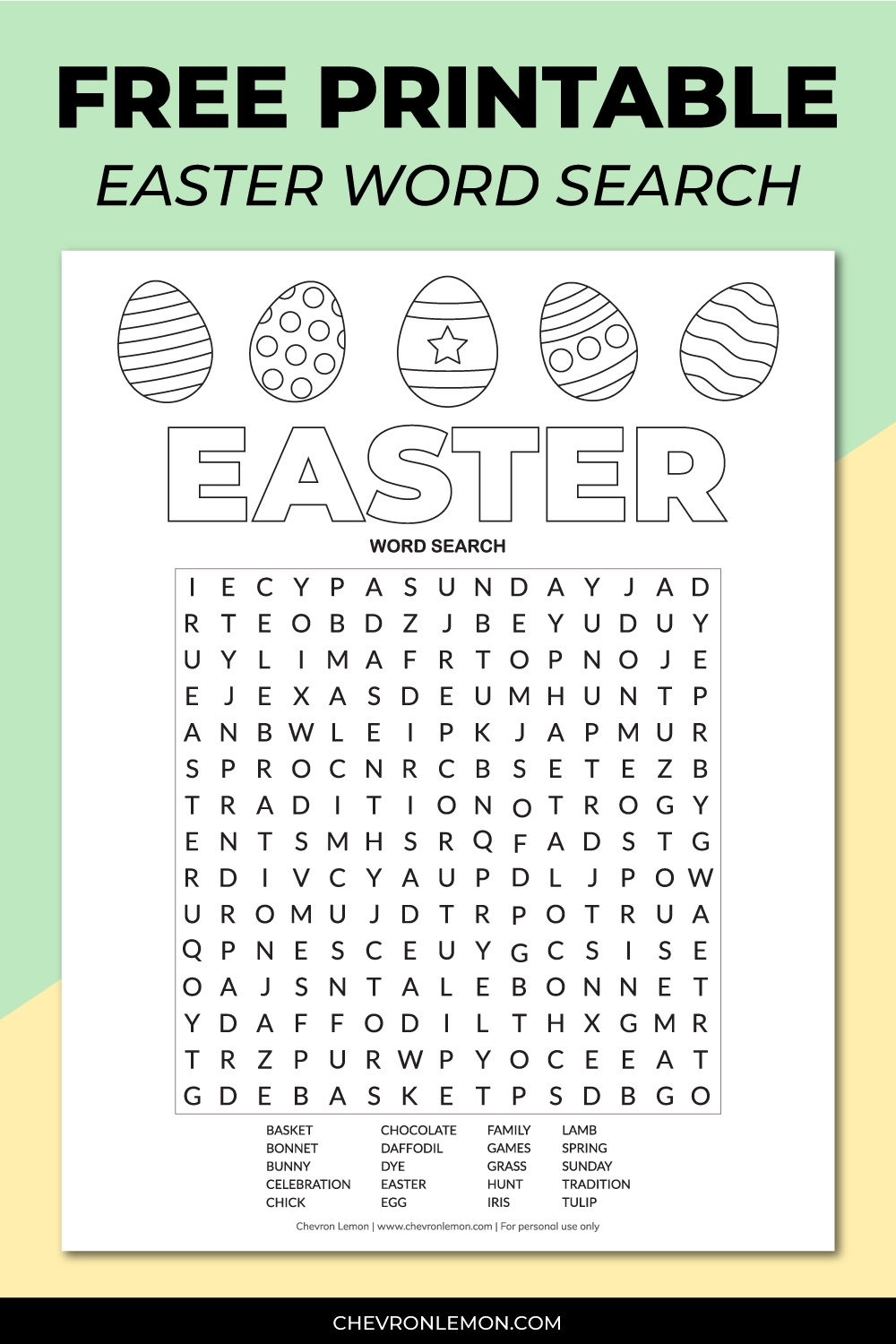 Printable Easter Word Search Chevron Lemon