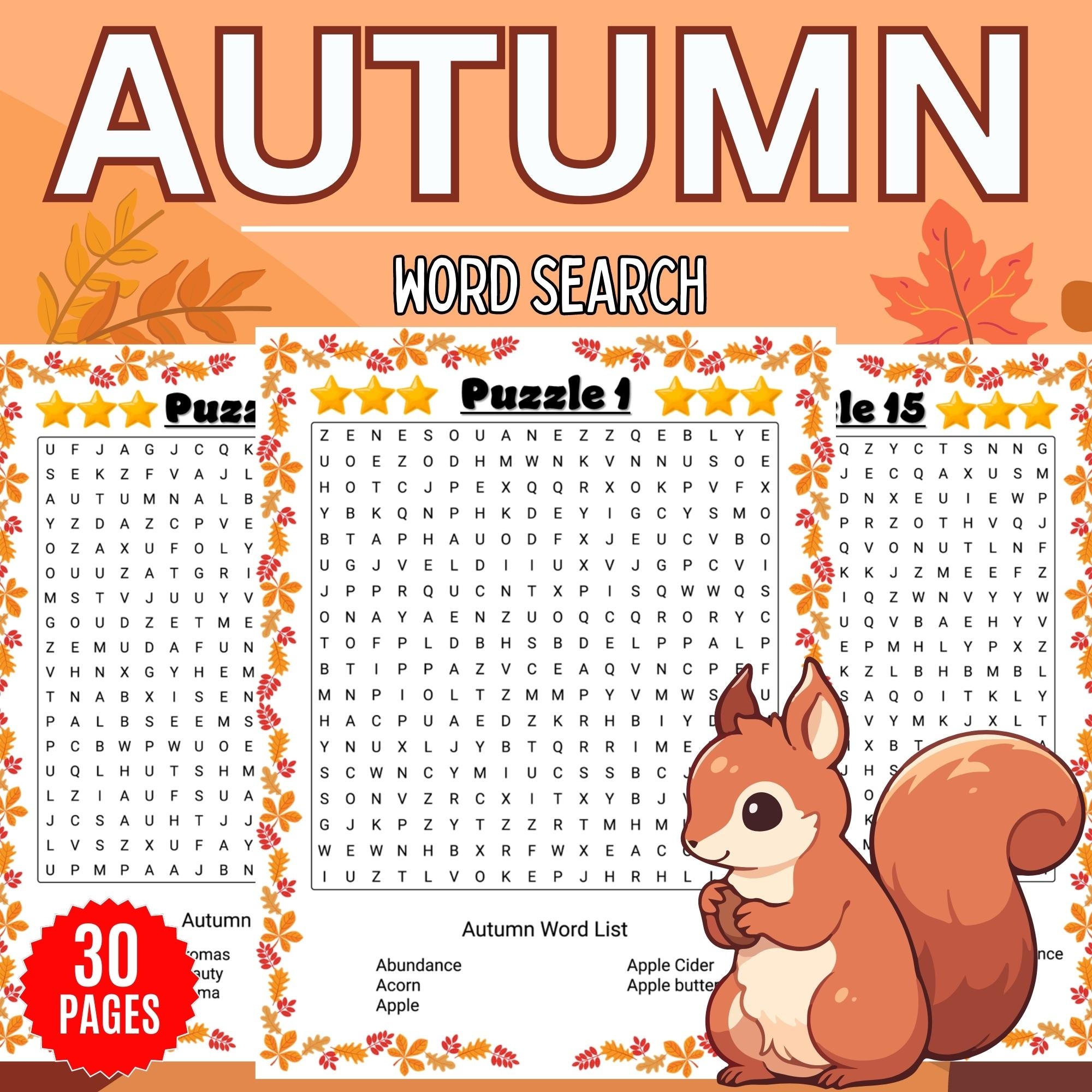 Fall Printable Word Search Puzzles