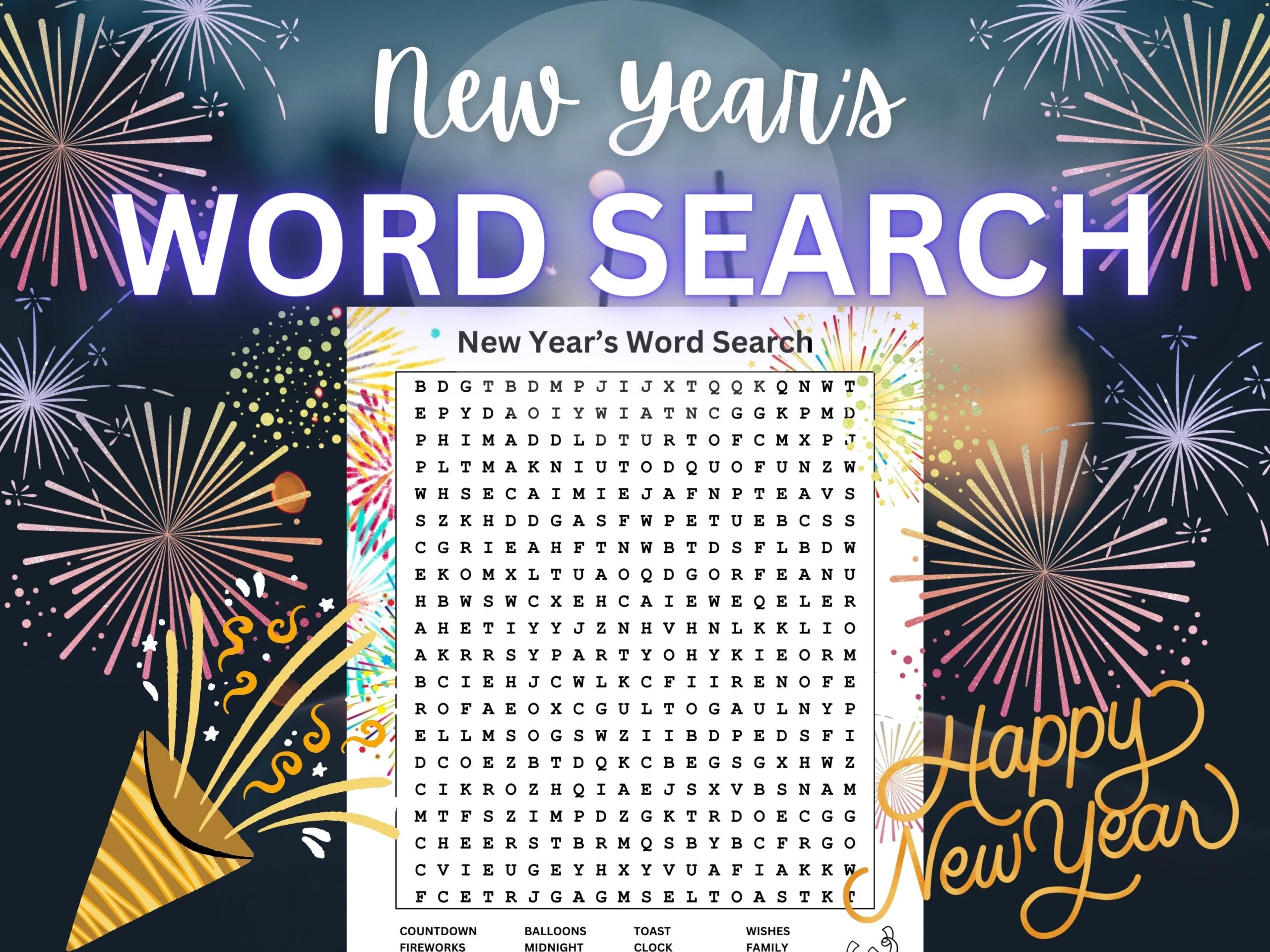 Printable New Year s Word Search Puzzle For Kids And Adults Fun Word Game For Holiday Parties And Classrooms New Year s Instant Download Etsy UK