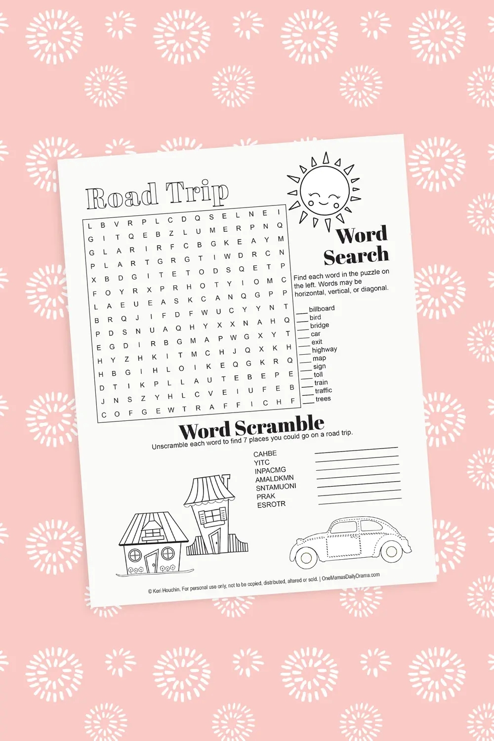 Car Word Search Printable Free