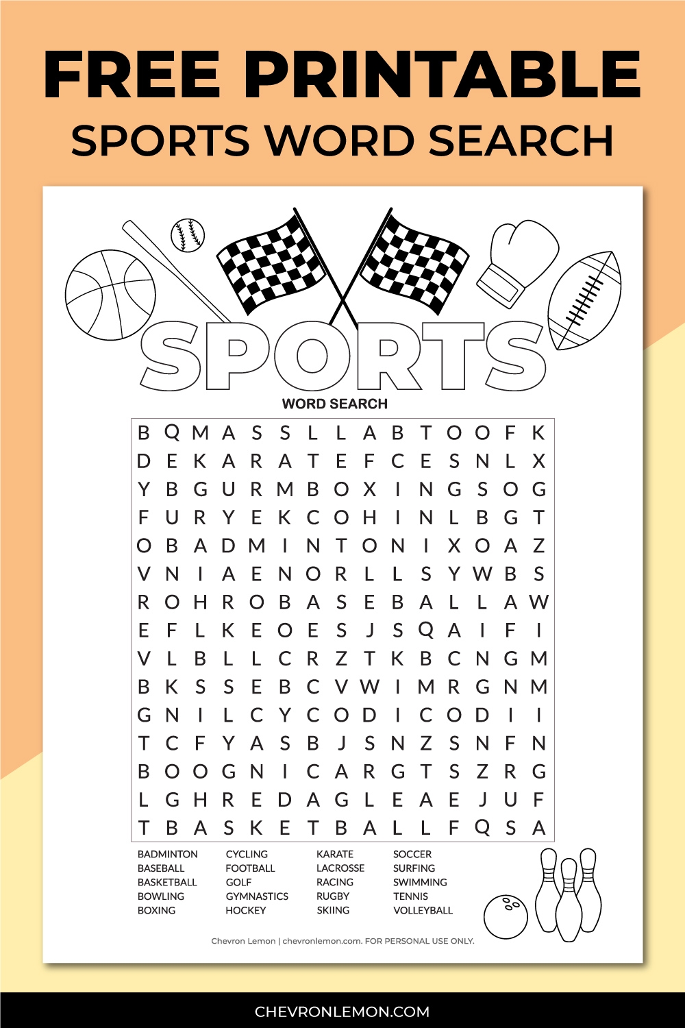 Printable Sports Word Search Puzzle Chevron Lemon Printable Sports Word Search Puzzle Chevron Lemon