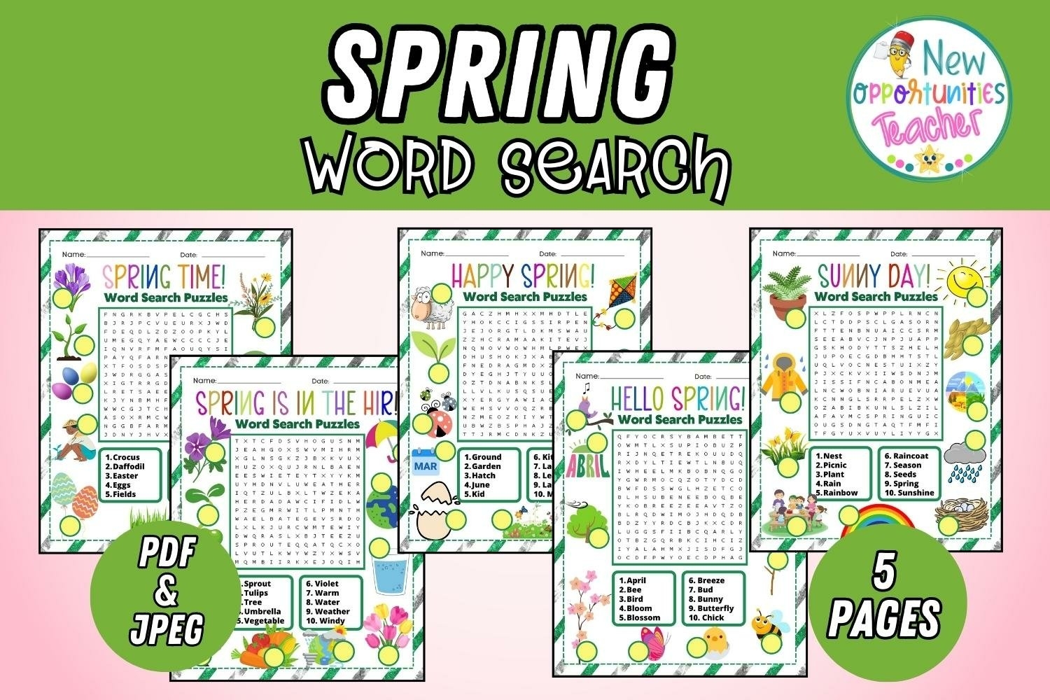 Printable Spring Word Search Puzzles 50 Words