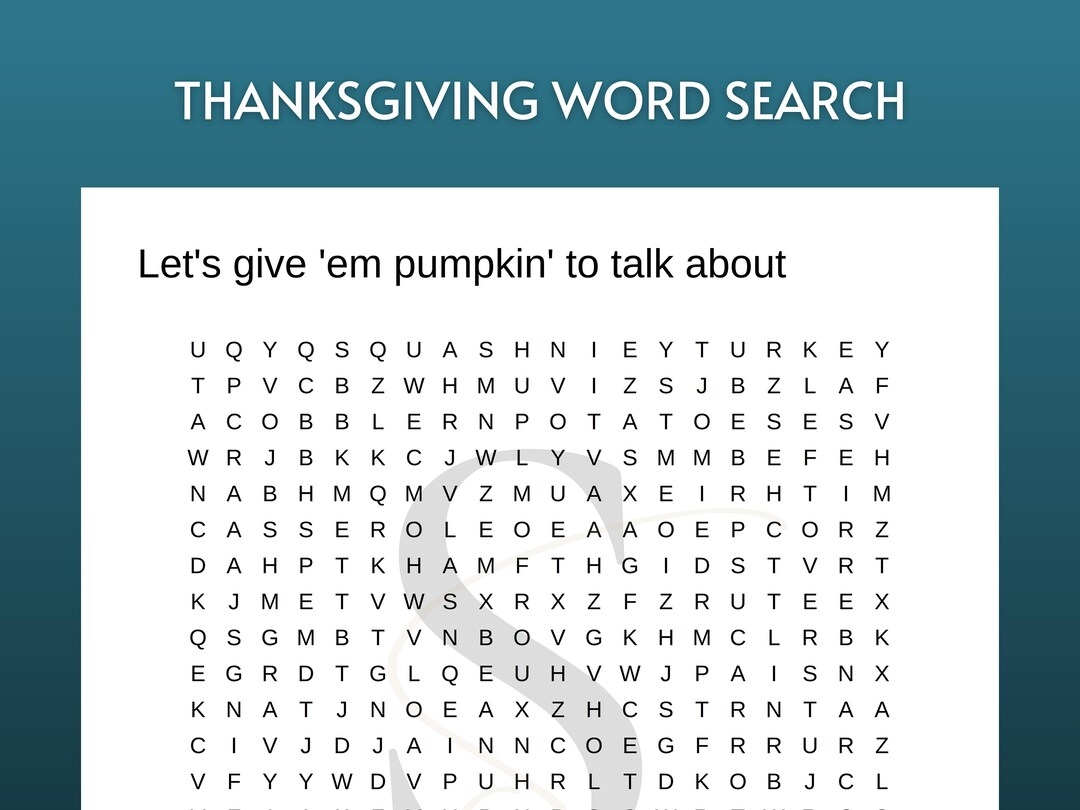 Printable Thanksgiving Word Search Digital Download Activities For Seniors Or Kids Instant Download Thanksgiving Printable Game Handout PDF Etsy