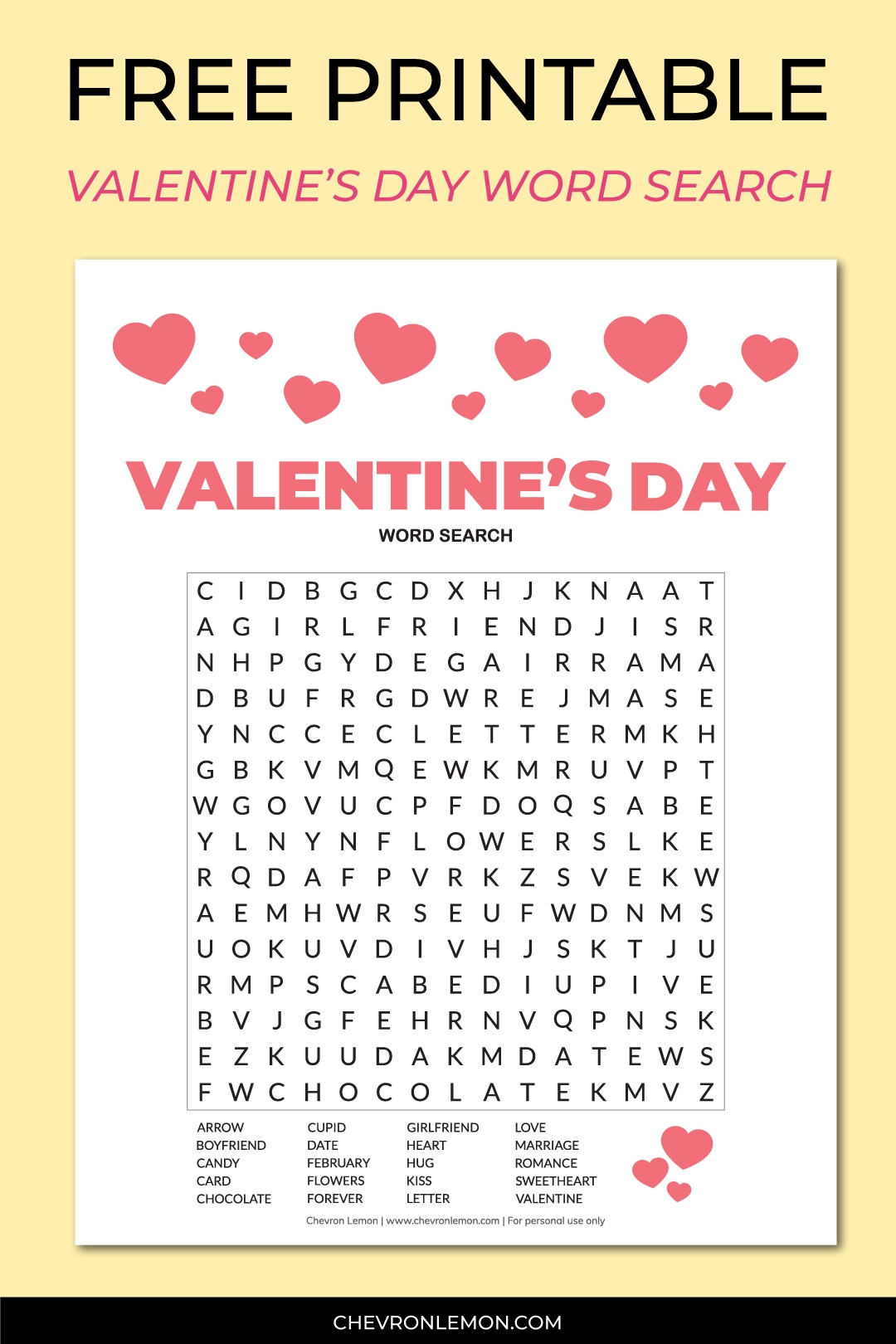 Word Search Valentine's Day Printable